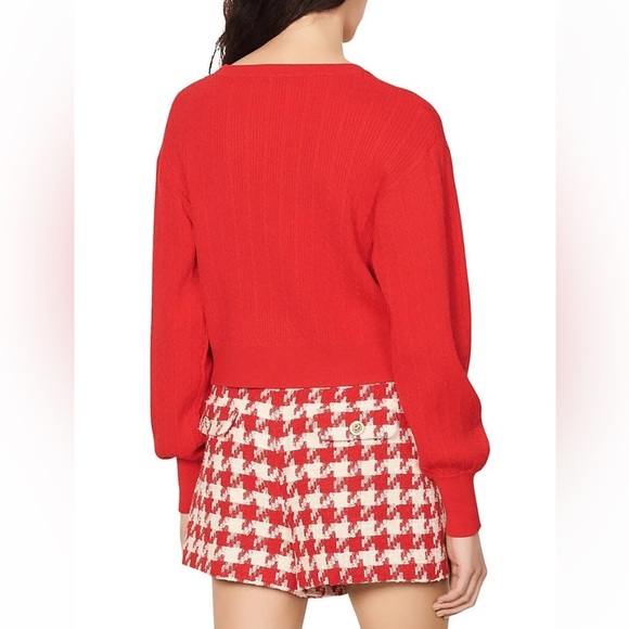 Sandro Paris Dorian Cropped Red Sweater Embroidered Monogram S Pocket Cable Knit - Picture 13 of 16